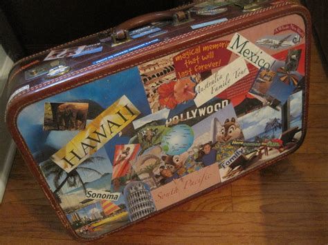 Decoupage Brochures From A Travel Agency Onto An Old Vintage Suitcase
