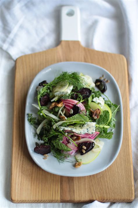 Roasted Beetroot Fennel Apple Salad Served With Pecans Blue Cheese