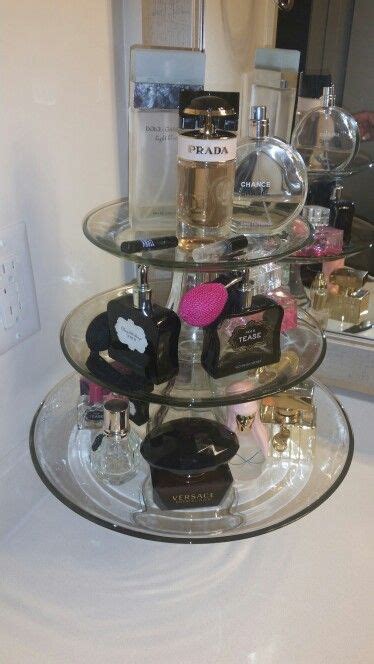 finally organized my perfume bottles using a three tiered cake stand from target diy