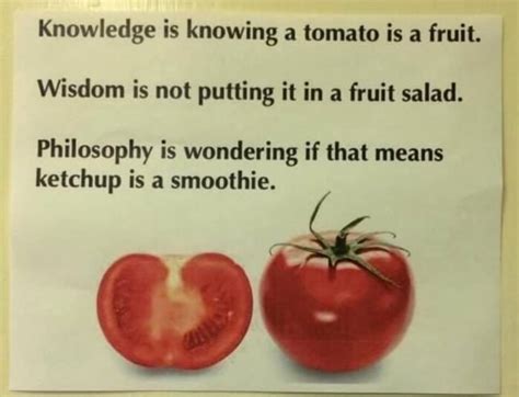 Knowledge Is Knowing A Tomato Is A Fruit Wisdom Is Not Putting It In A Fruit Salad Philosophy