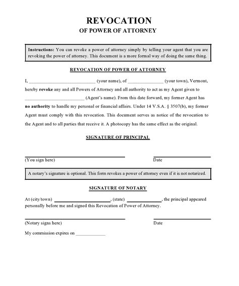 Revocation Of Power Of Attorney Template