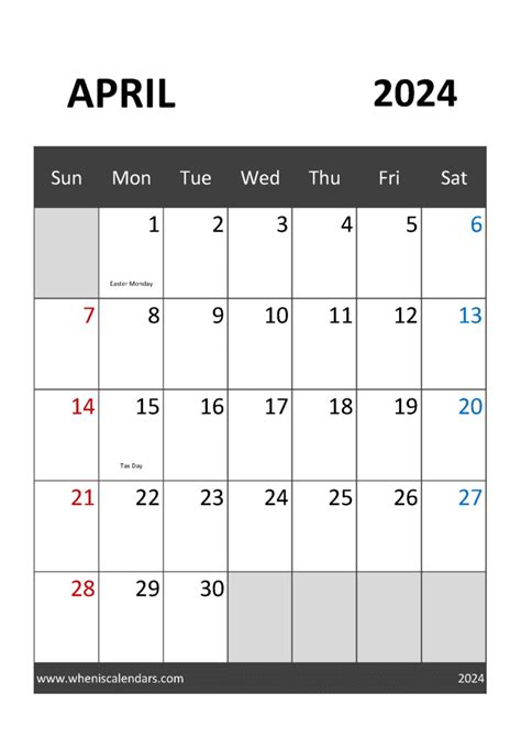 April 2024 Calendar Word Printable A44313
