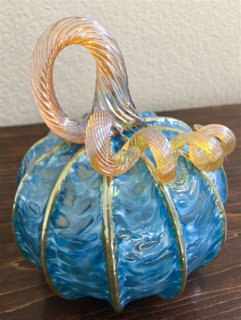 Beautiful Blue Glass Pumpkin By Ken And Ingrid Hanson 2017 Art Glass