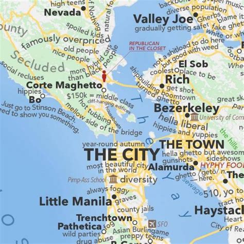 Statements on the cities and towns they. San Francisco Bay Area map according to Urban Dictionary | Boing Boing