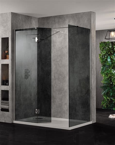 aquadart wetroom 10 walk in 700mm smoked glass shower panel aq8410 sm