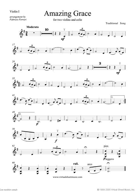 Description begins with a heartfelt gospel sound and then builds with an upbeat, energetic tempo. Amazing Grace sheet music for two violins and cello PDF