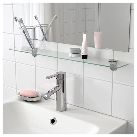 Open and floating shelves are most popular type of wall storage in bathrooms because they fulfill the storage function and still don't look bulky and don't make the bathroom look smaller than it is. KALKGRUND Glass shelf, 24 5/8x4 3/8" - IKEA | Glass ...