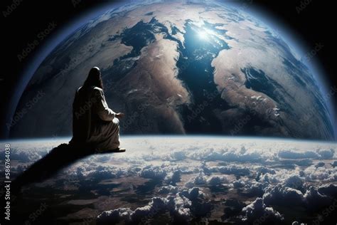Jesus As The Redeemer Watching Over The Earth From Space Created With
