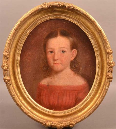 19th Century Oval Oil On Canvas Portrait Painting Of A Girl Portrait