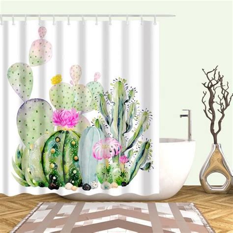 Pink Green Watercolor Painting Succulents Cactus Shower Curtain