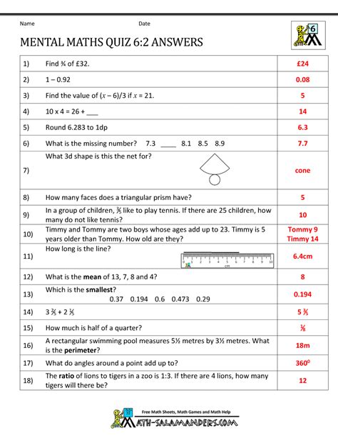 Algebra Worksheets With Answers Year 6 Worksheets
