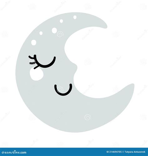 Sleeping Blue Crescent Moon With Smile Element For Baby Room Design
