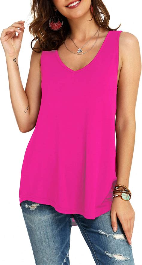 Nobrand Womens Cotton V Neck Tank Top Sleeveless Casual Loose Fit Flowy