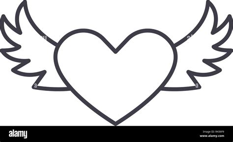 Heart With Wings Line Icon Concept Heart With Wings Vector Linear