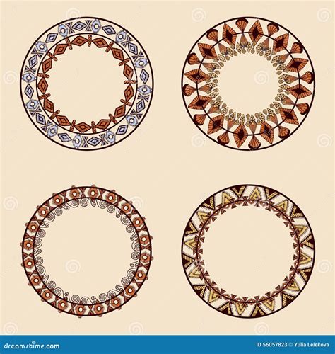 Collection Of Round Elements For Design In Ethnic Style Stock Vector