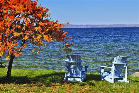 Wooden Chairs On Autumn Lake Photograph By Elena Elisseeva Pixels