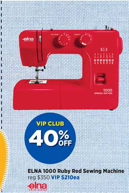 Elna 1000 Ruby Red Sewing Machine Offer At Spotlight