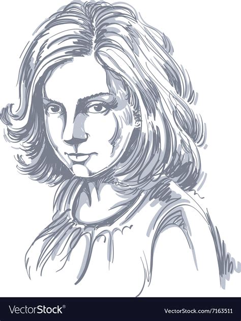 Art Drawing Portrait Of Gorgeous Romantic Girl Vector Image