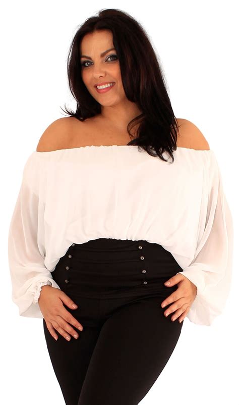 Womens Plus Size Plain Chiffon Long Sleeve Off Shoulder Gypsy Corset Tops 14 20 Ebay