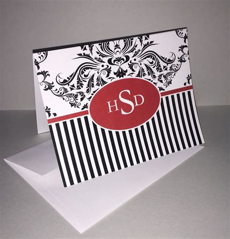 Personalized Damask Note Cards Stationery Set Black And Etsy