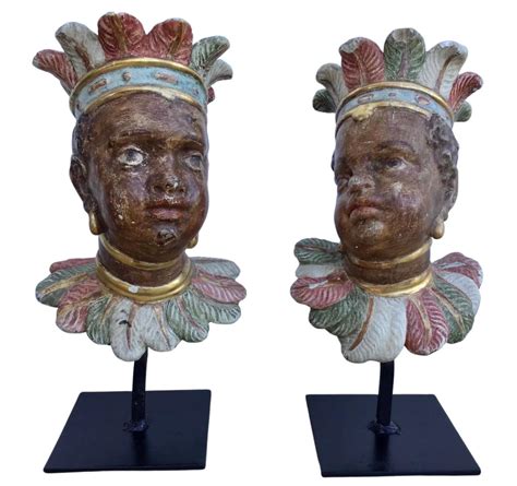 Pair Of 18th Century Venetian Rococo Polychromed Nubian Heads At 1stdibs