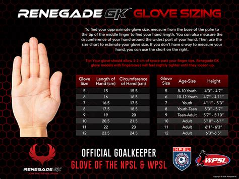 Renegade Goalie Gloves Size Chart