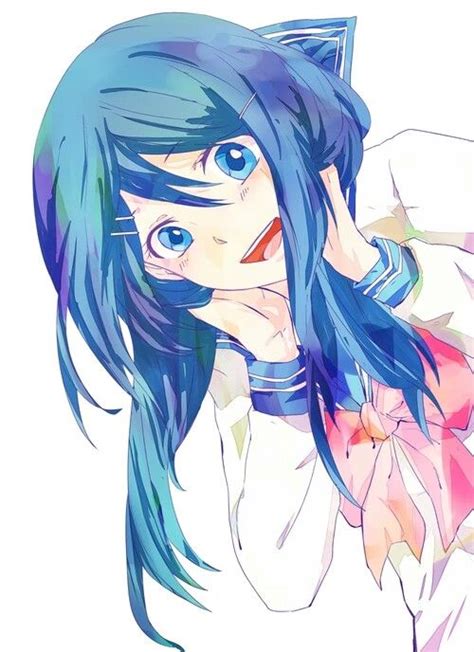 Anime Cute Girl Smile Blue Hair Kawaii Art Blue