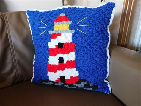 Crochet Lighthouse Pillow Decorative Pillow Birthday T Etsy