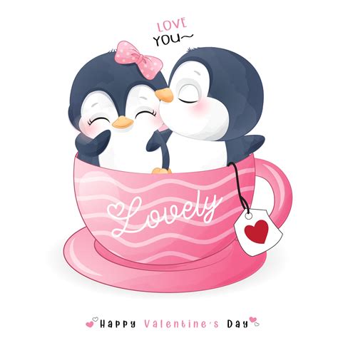 Cute Doodle Penguin For Valentines Day 2064617 Vector Art At Vecteezy