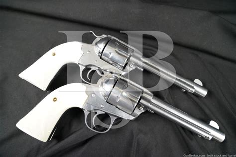 Consecutive Pair Ruger New Vaquero Bisley 357 Magnum Revolvers Stainless Lock Stock And Barrel