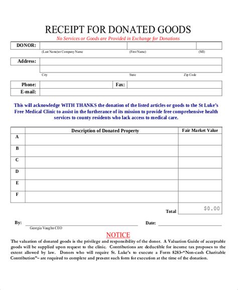 Free Sample Donation Receipts In Pdf