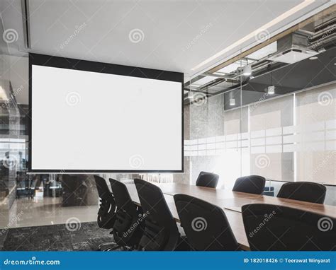 Mock Up Projector Screen Presentation Interior Conference Room Business
