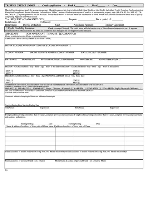 Credit Union Loan Application Form Printable Pdf Download