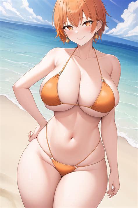 Rule 34 1girls Ai Generated Beach Big Breasts Bikini Orange Bikini