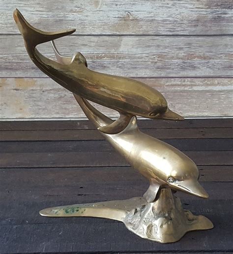 Vintage Brass Dolphin Statue Beach Decor Midcentury Nautical Etsy