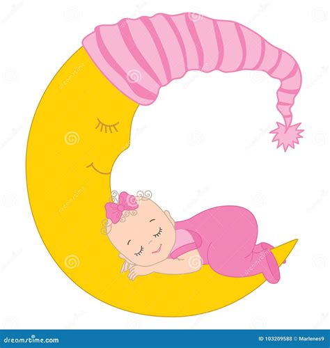 Baby Girl Sleeping Moon Stock Illustrations 968 Baby Girl Sleeping
