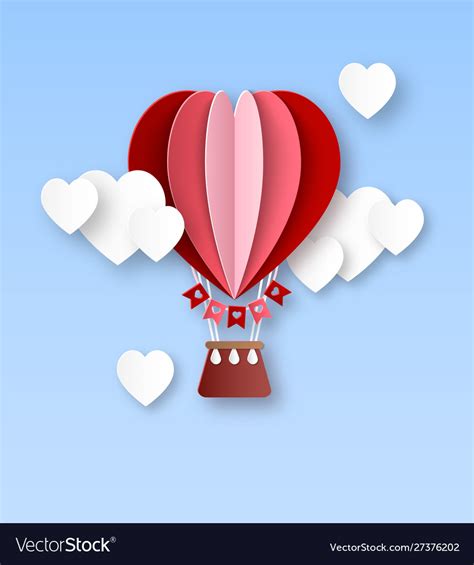 Heart Air Balloon Paper Cut Hot Air Balloon With Vector Image