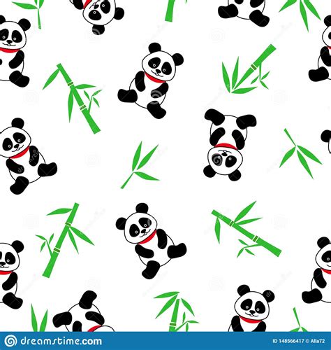 Seamless Vector Background With Cute Pandas And Bamboo Seamless Panda