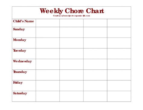 Weekly Chore Chart Template Template Business