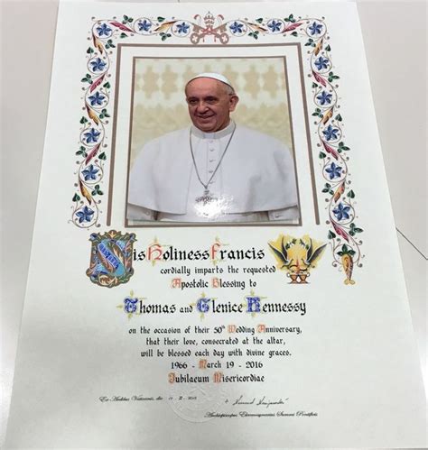 Customized Handwritten Pope Francis Papal Apostolic Blessing Wedding