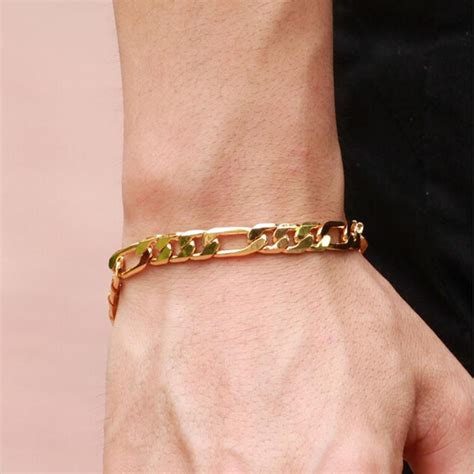 Wrist Chunky Mens Bracelets Gold Tone Hand Chain Curb Link Jewelry For