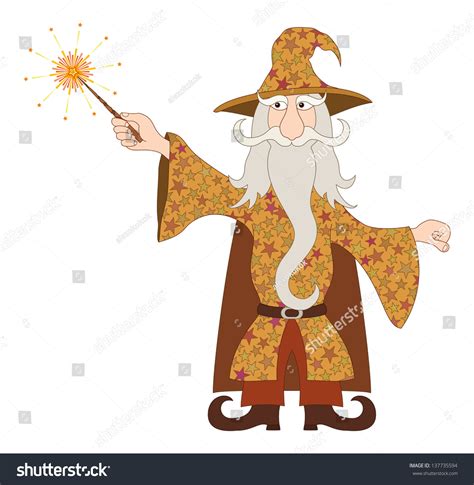 Wizard Cartoon Character Starred Costume Standing เวกเตอร์สต็อก ปลอด