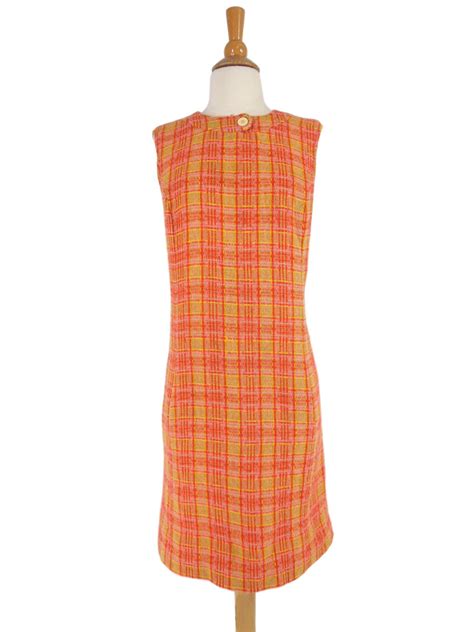 Vintage 60s Jumper Dress Sleeveless Shift In Bright Wool Plaid Med