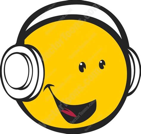 Yellow Smiling Happy Face Emoticon Wearing Headphones Facing Right