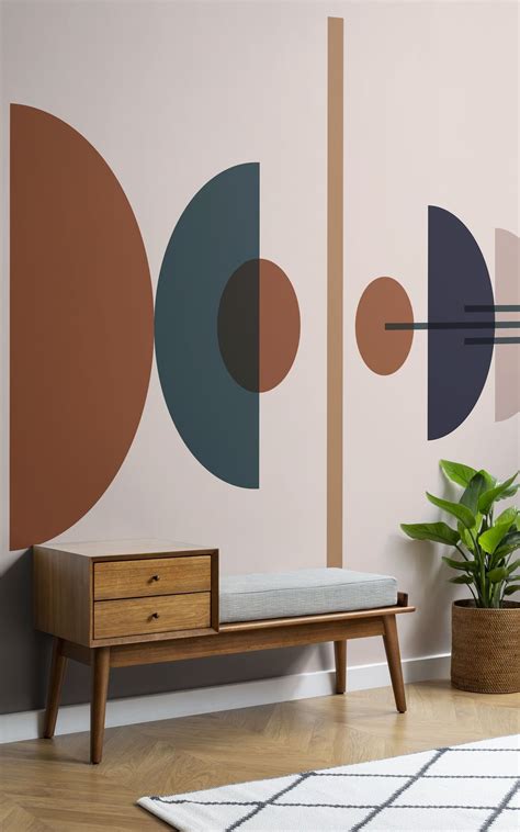 Blue And Neutral Mid Century Geometric Wallpaper Mural Hovia Uk