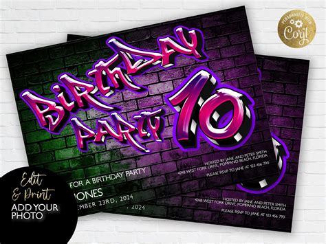 Graffiti Party Invitation Printable Graffiti Birthday Invite Etsy Uk