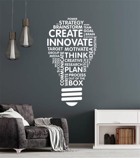 Office Vinyl Wall Decal Light Bulb Inspire Words Business Office Art