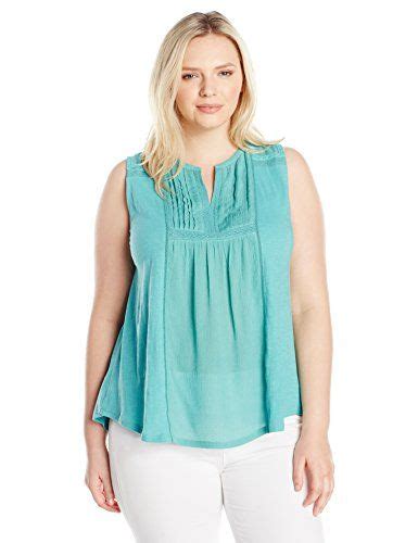 Lucky Brand Womens Plus Size Embroidered Pintuck Tank Top