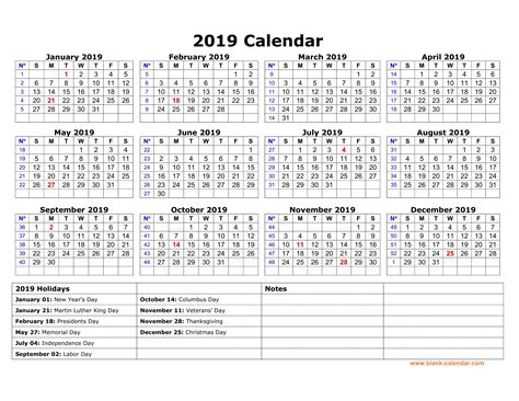 United State Holidays 2019 Calendar 2019 Template Calendar