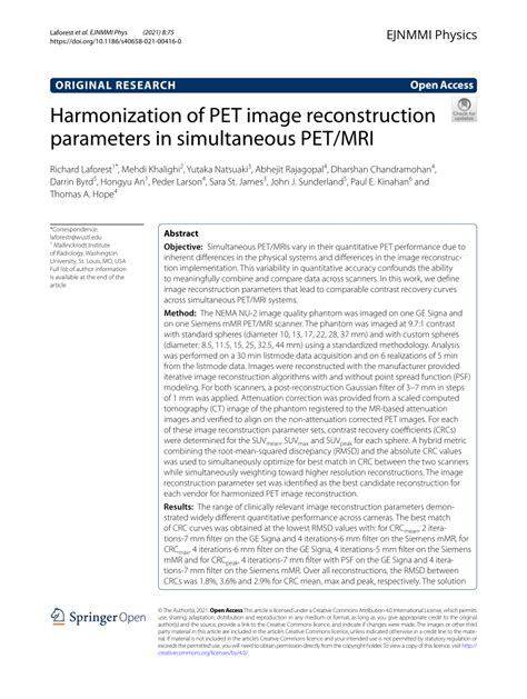 Pdf Harmonization Of Pet Image Reconstruction Parameters In